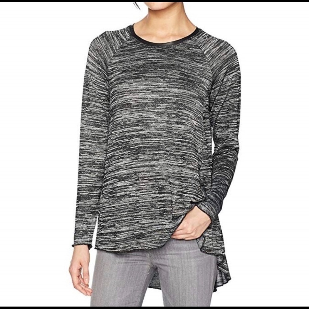Kensie Space Dye Sweater w/ Faux Leather Trim
